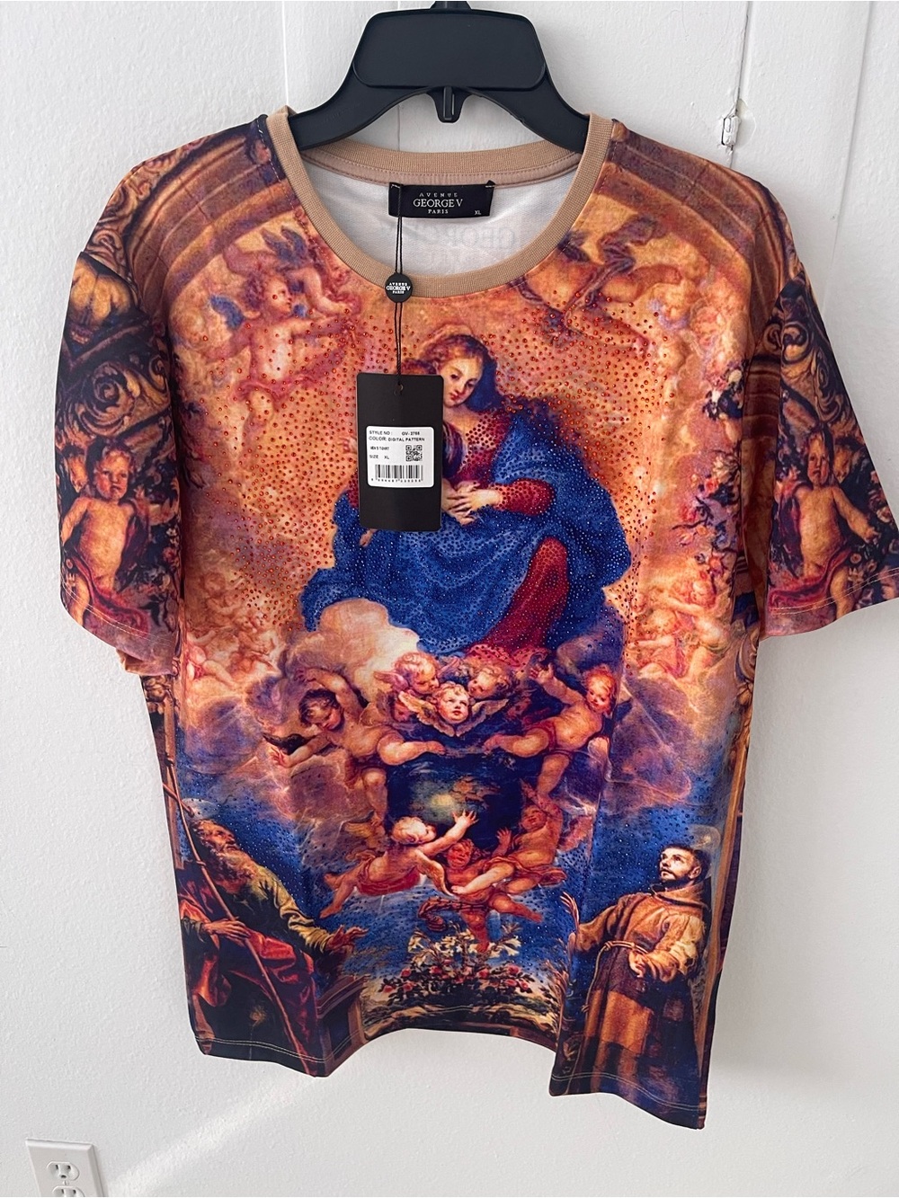 Avenue George V Paris Beige T-shirt Renaissance Art Short Sleeve Tee XL NWT